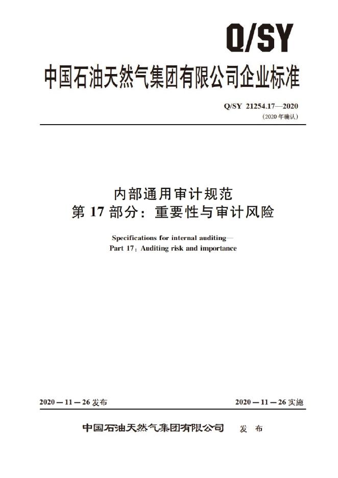 Q/SY 21254.17-2020 内部通用审计规范 第17部分：重要性与审计风险