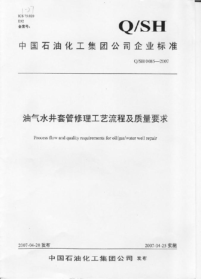 Q/SH 0085-2007 标准预览