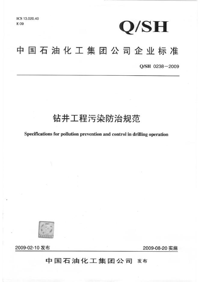 Q/SH 0238-2009 标准预览