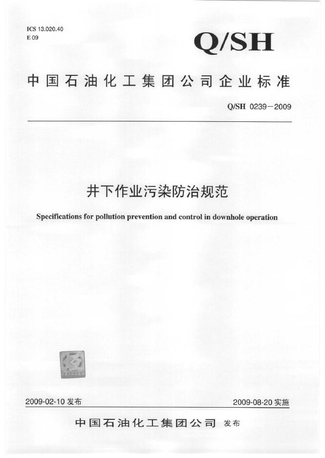 Q/SH 0239-2009 标准预览