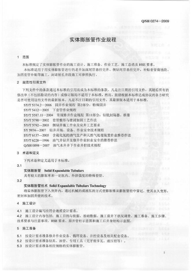 Q/SH 0274-2009 标准预览