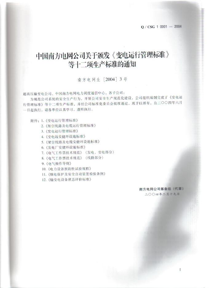 Q/CSG1 0001-2004 标准预览