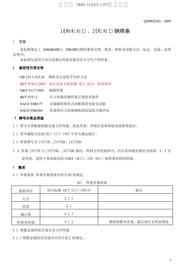 Q/HWE 502-2009 标准预览