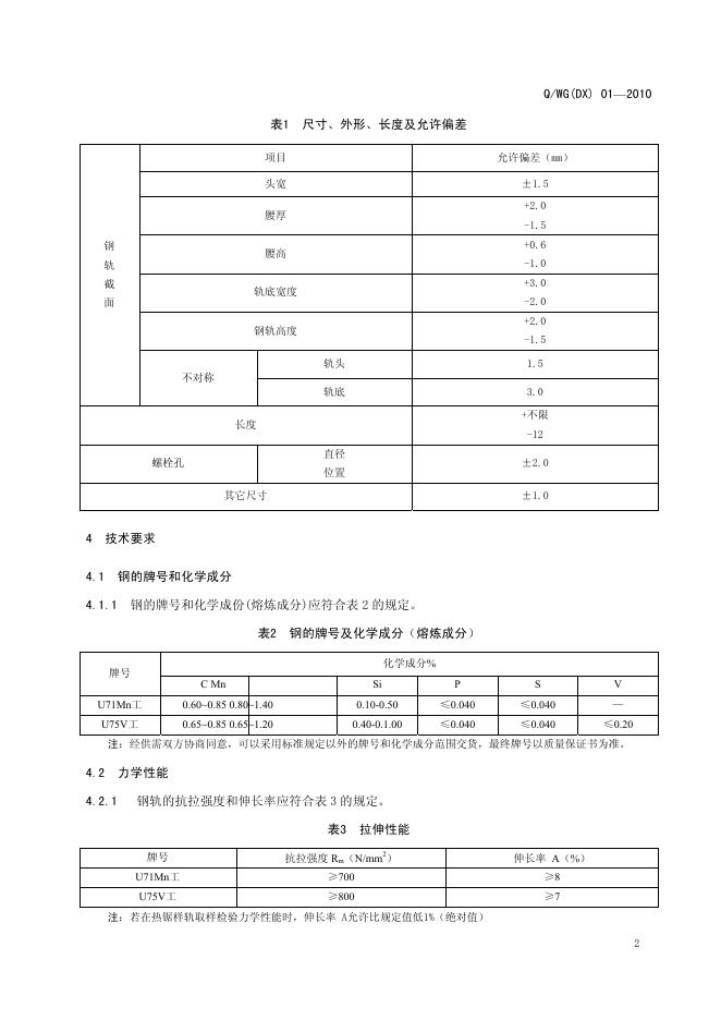 Q/WG(DX) 01-2010 标准预览