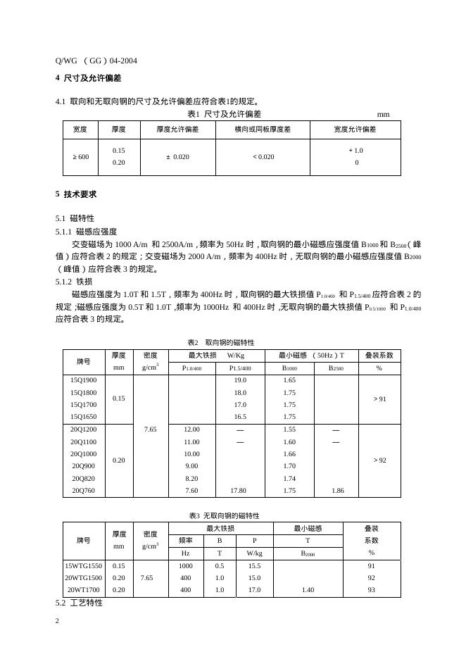 Q/WG(GG) 04-2004 标准预览