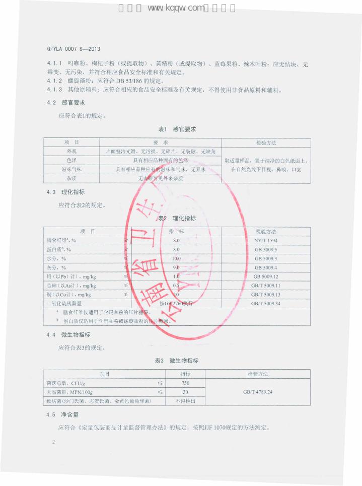 Q/YLA 0007S-2013 标准预览