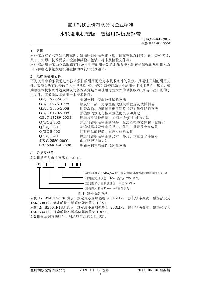 Q/BQB 484-2009 水轮发电机磁轭、磁极用钢板及钢带