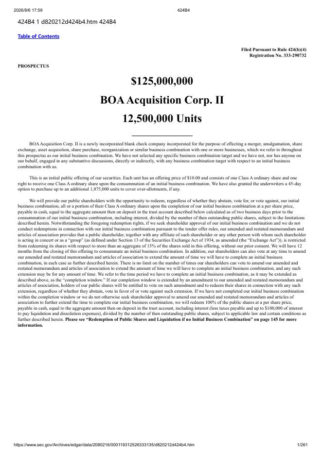 BOA Acquisition Corp. II美股纳斯达克IPO上市招股说明书海报