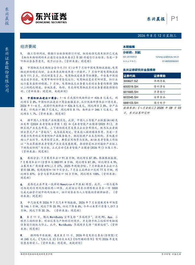 东兴证券：东兴晨报-260812海报