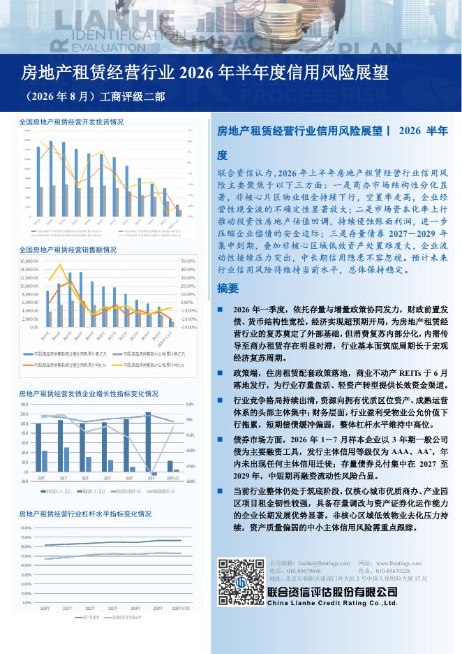 联合资信评估：房地产租赁经营行业2026年半年度信用风险展望海报