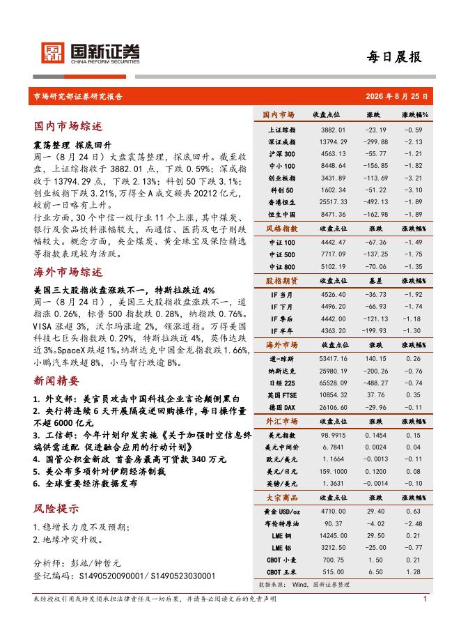 国新证券股份：每日晨报-260825海报
