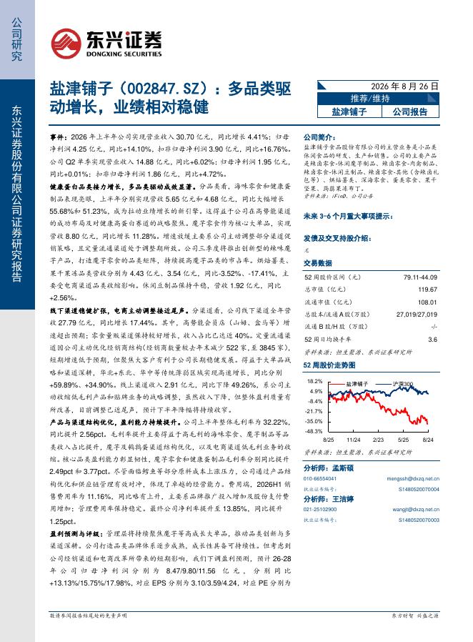 东兴证券：盐津铺子（002847）-多品类驱动增长，业绩相对稳健海报