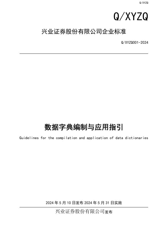 Q/XYZQ 001-2024 数据字典编制与应用指引