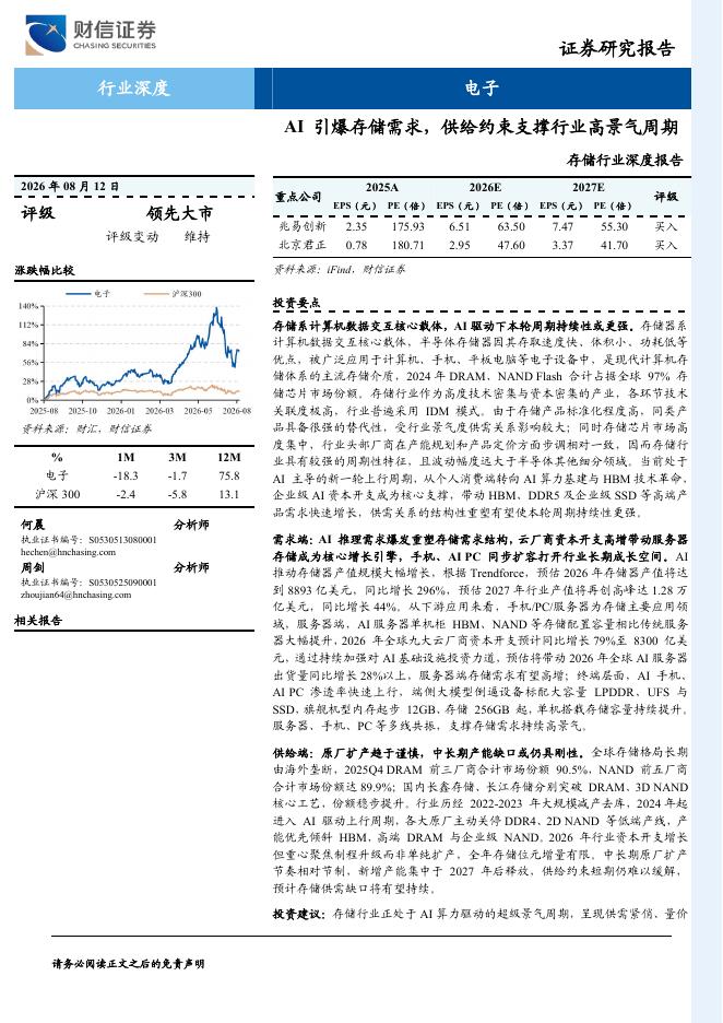 财信证券：存储行业深度报告：AI引爆存储需求，供给约束支撑行业高景气周期海报