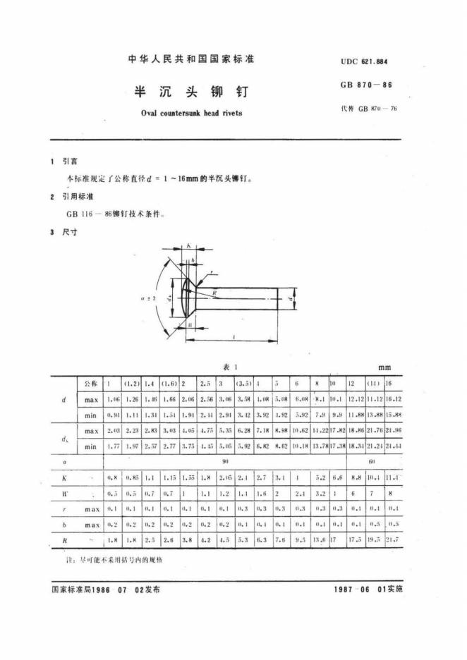 GB/T 870-1986 标准预览